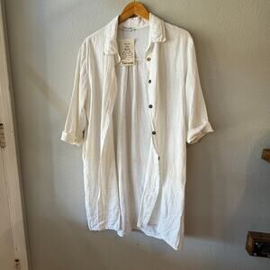 New Karamel Italian 100% Linen Women’s Button Down Short Dress Tunic